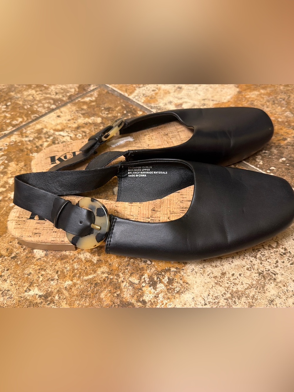 Kork-Ease Black Slingback Mules with Tortoiseshell Buckle